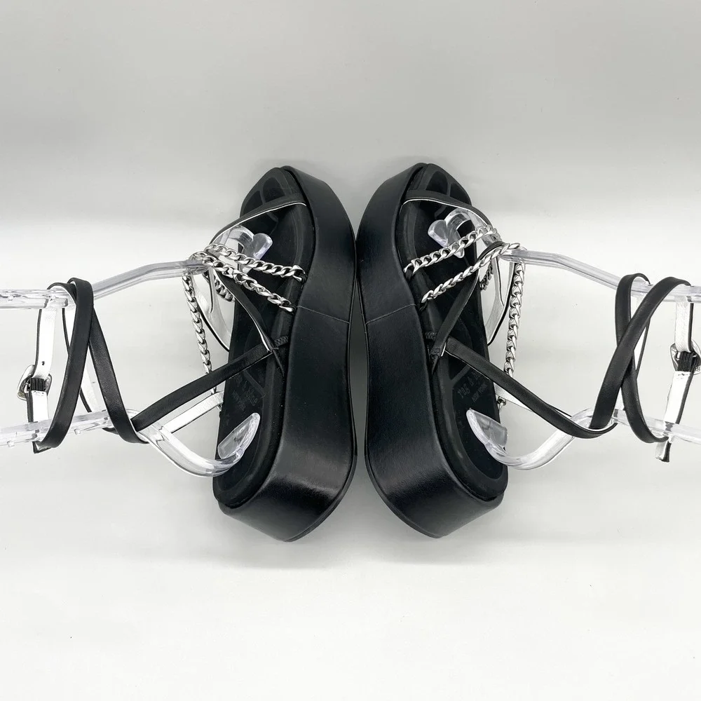 Rag & Bone Womens 39.5 9.5 Logan Sandals Black Leather Chain Platform Strappy
